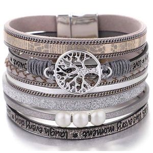 NWT Bohemian Tree of Life Multi-layer Genuine Leather Winding Cuff  Bracelet